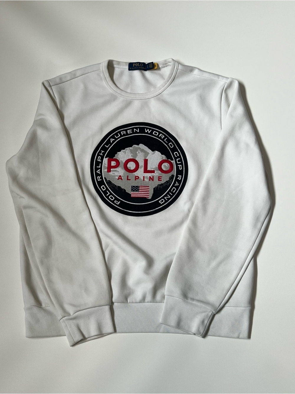 Ralph Lauren White Crewneck Sweater with Polo Alpine Patch